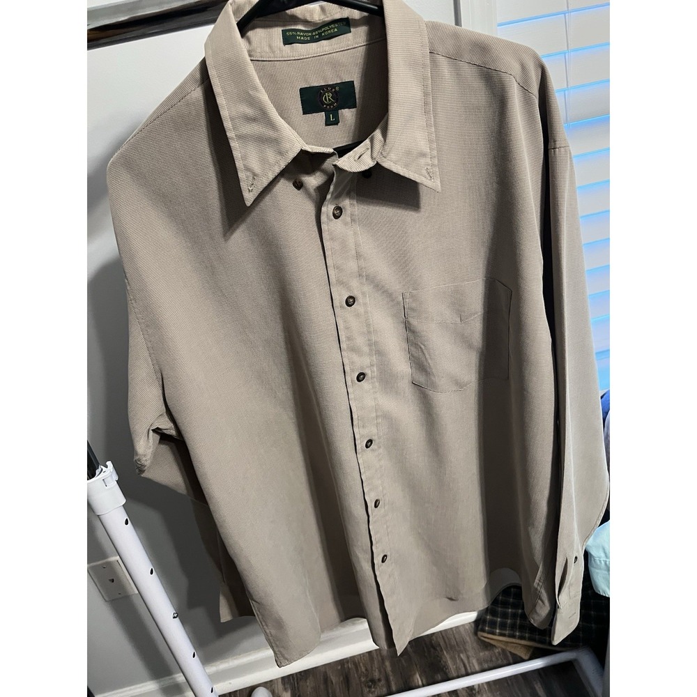 Vintage Club Room Rayon Blend Shirt Men's Large Tan Taupe Made in Korea 90s